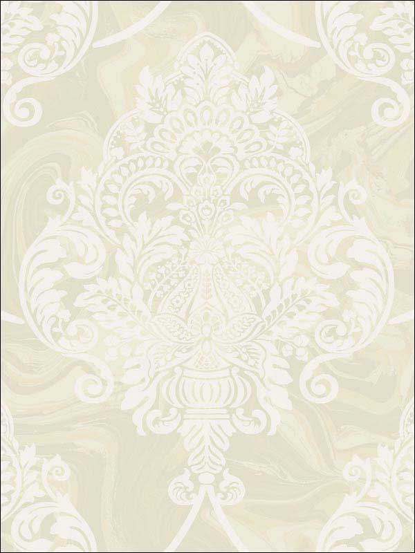 Puff Damask fabric in metallic and off white color - pattern number AW70805 - by Collins and Company in the Casa Blanca 2 collection