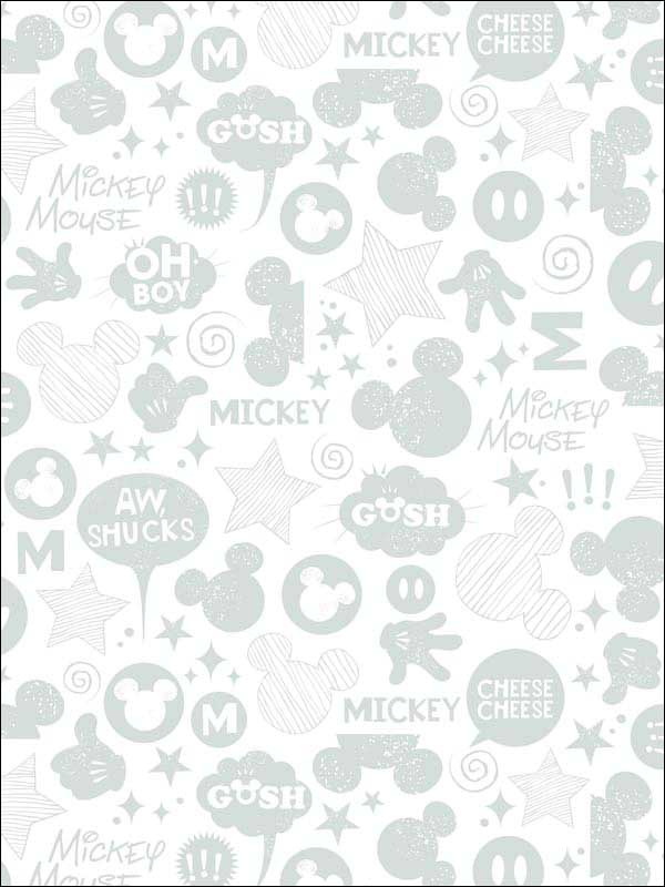 Mickey Mouse Icons Peel and Stick fabric in silver color - pattern number RMK11152WP - by York in the Peel and Stick Wallpaper by York collection