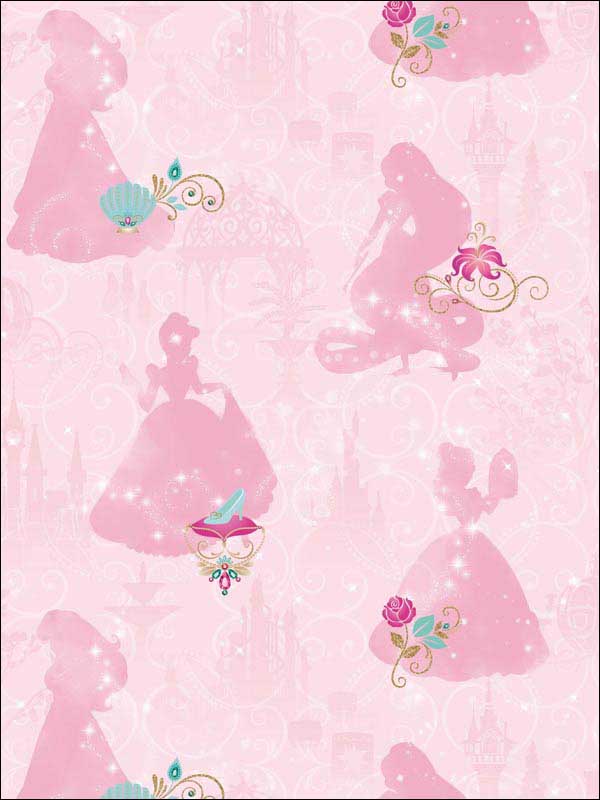 Disney Princess Peel and Stick fabric in pink color - pattern number RMK11170RL - by York in the Peel and Stick Wallpaper by York collection