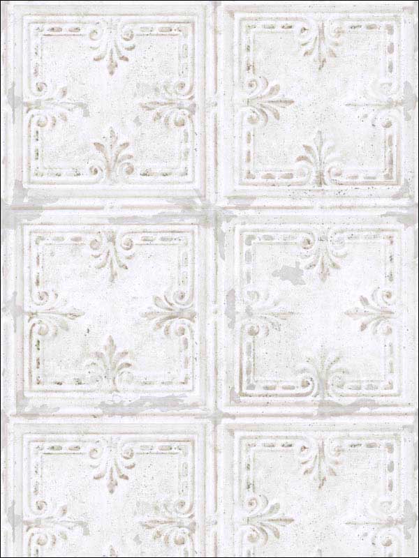 Tin Tile Peel and Stick fabric in white color - pattern number RMK11209WP - by York in the Peel and Stick Wallpaper by York collection