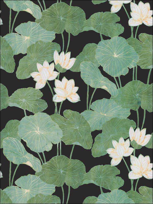 Lily Pads Peel and Stick wallpaper in black color - pattern number RMK11433WP - by York in the Peel and Stick Wallpaper by York collection
