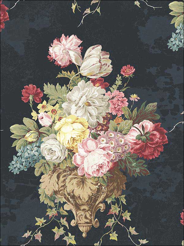 Flower Cameo fabric in blue navy color - pattern number RM60002 - by Casa Mia in the Diamond collection