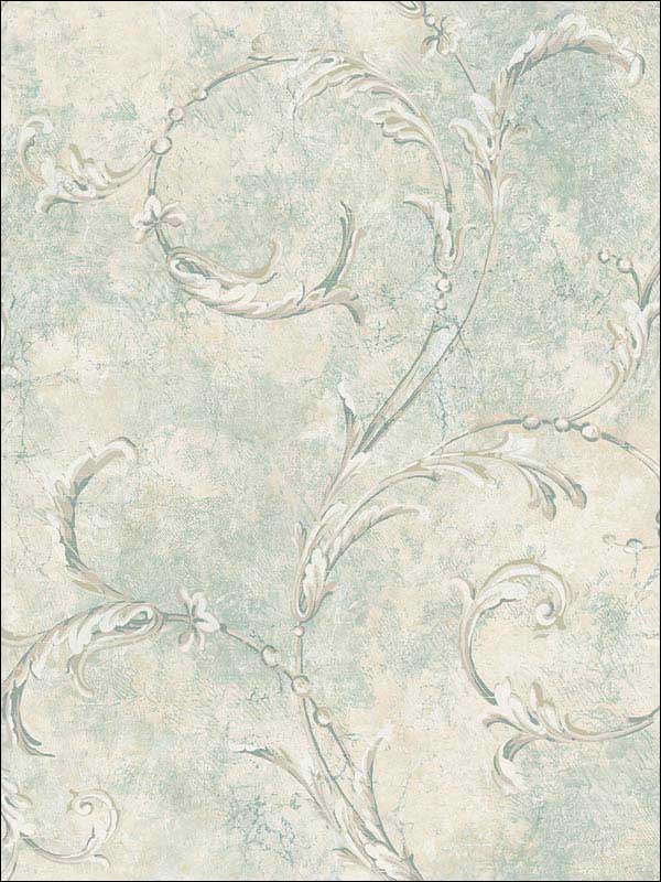 Antique Scroll wallpaper in soft blue grey color - pattern number RM60904 - by Casa Mia in the Diamond collection