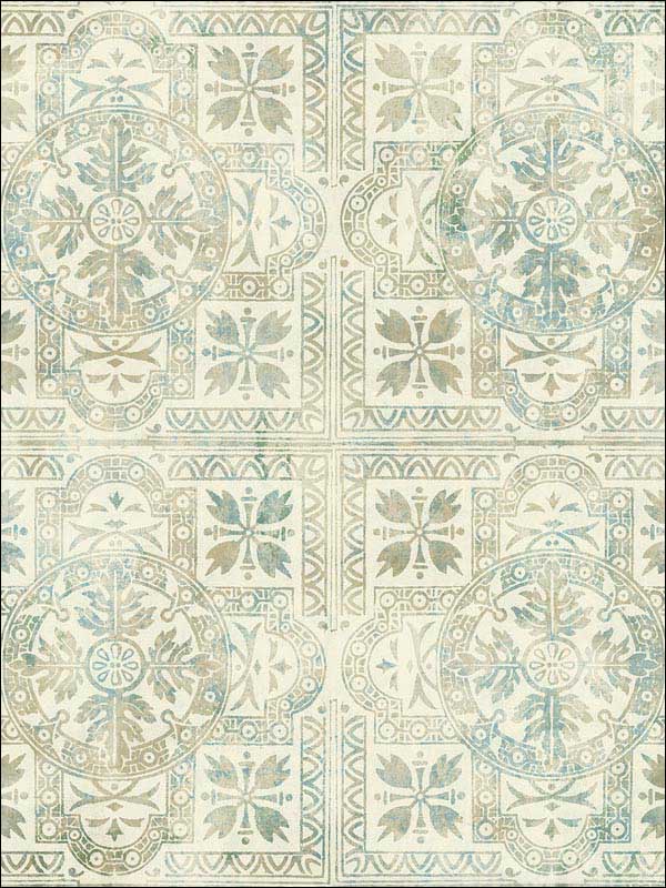 Ceramic Tiles fabric in soft green soft cream soft blue color - pattern number RM61002 - by Casa Mia in the Diamond collection