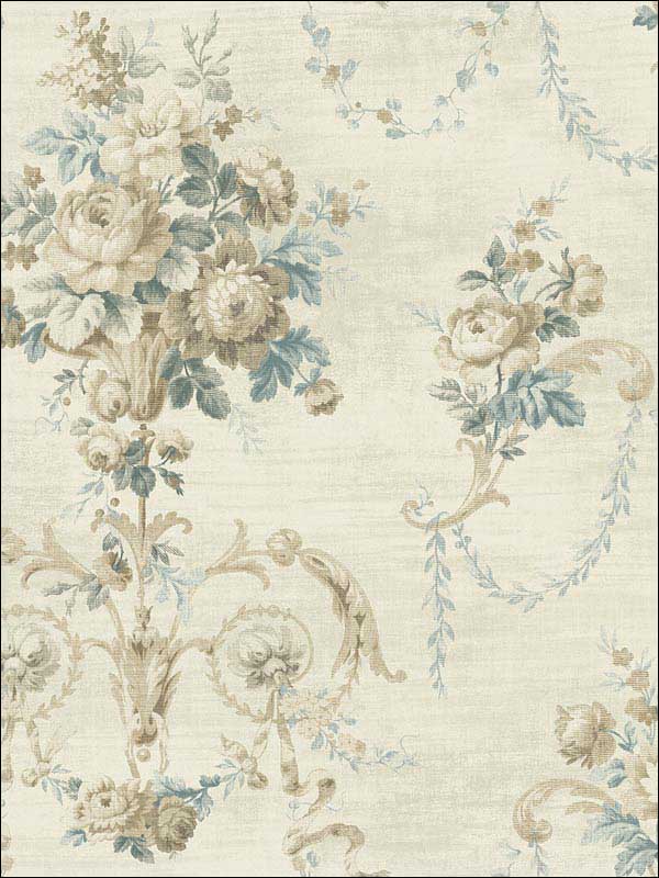 English Floral Cameo fabric in soft cream soft blue color - pattern number RM61202 - by Casa Mia in the Diamond collection