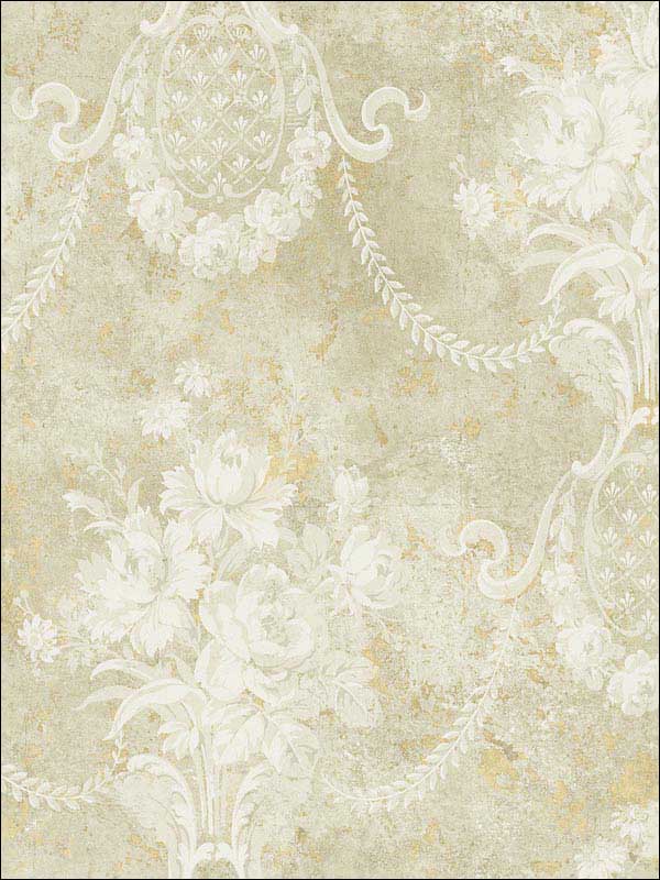 Classic Floral Cameo fabric in soft gold white color - pattern number RM61505 - by Casa Mia in the Diamond collection