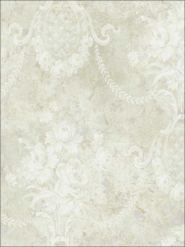 Classic Floral Cameo fabric in soft grey white color - pattern number RM61508 - by Casa Mia in the Diamond collection