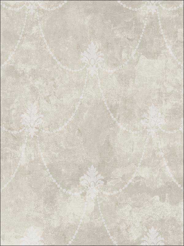 Small Damask Scroll wallpaper in soft grey white color - pattern number RM61802 - by Casa Mia in the Diamond collection
