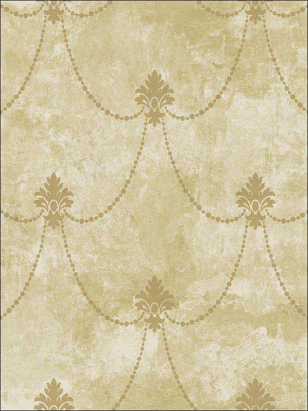Small Damask Scroll wallpaper in soft gold gold color - pattern number RM61806 - by Casa Mia in the Diamond collection