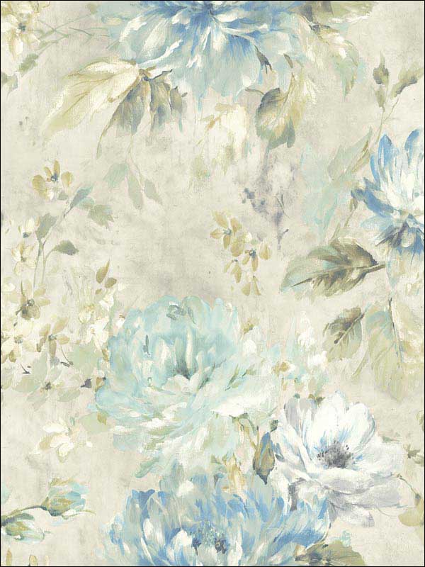 Watercolor Flower fabric in soft blue grey color - pattern number RM50202 - by Casa Mia in the Opal collection