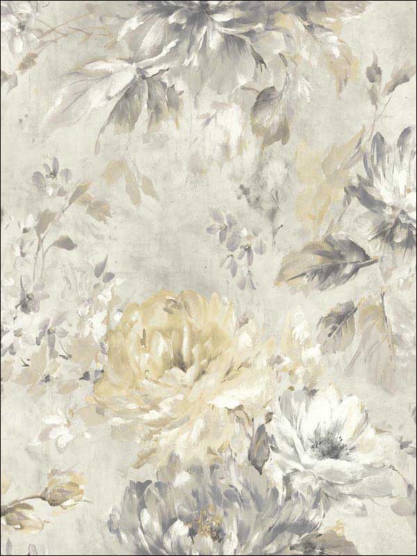 Watercolor Flower fabric in grey cream soft grey color - pattern number RM50203 - by Casa Mia in the Opal collection