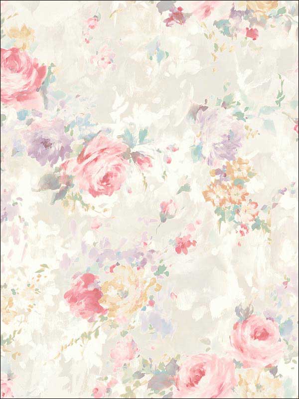 Bouquet Flower fabric in pink yellow soft grey color - pattern number RM50701 - by Casa Mia in the Opal collection