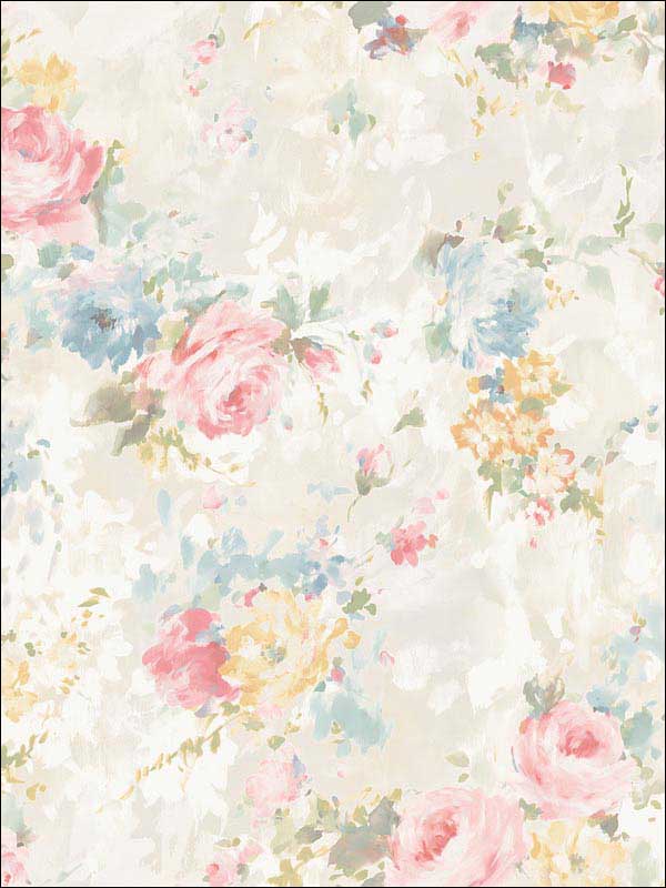 Bouquet Flower fabric in pink blue yellow soft grey color - pattern number RM50702 - by Casa Mia in the Opal collection