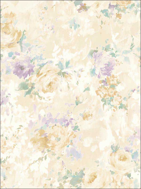 Bouquet Flower fabric in soft beige soft purple color - pattern number RM50709 - by Casa Mia in the Opal collection