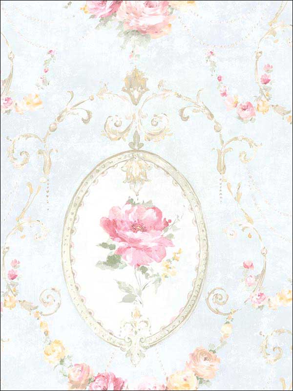 Flora Cameo fabric in soft blue white pink color - pattern number RM50802 - by Casa Mia in the Opal collection