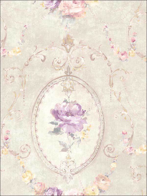 Flora Cameo fabric in grey white pink color - pattern number RM50809 - by Casa Mia in the Opal collection