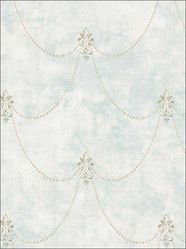 Fleur De Lys wallpaper in soft blue gold color - pattern number RM51102 - by Casa Mia in the Opal collection