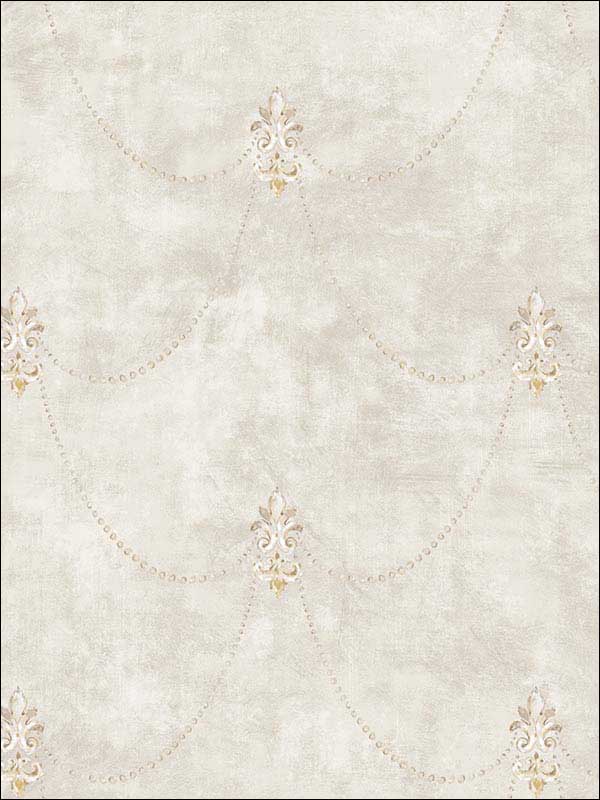 Fleur De Lys fabric in soft grey gold color - pattern number RM51109 - by Casa Mia in the Opal collection