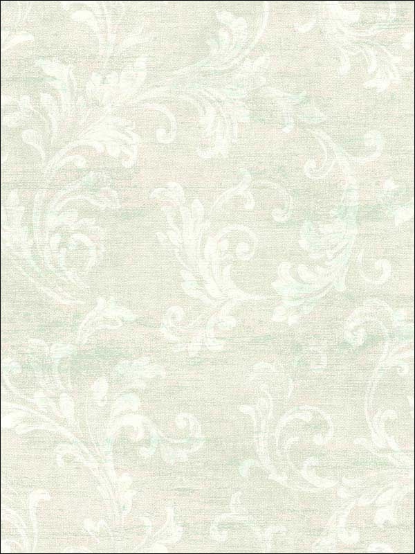 Neoclassic Scroll fabric in white soft green color - pattern number RM51802 - by Casa Mia in the Opal collection