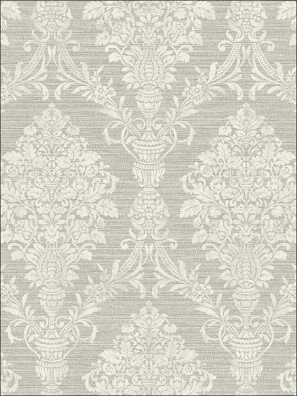 Damask Cameo fabric in grey white color - pattern number RM80308 - by Casa Mia in the Quartz collection