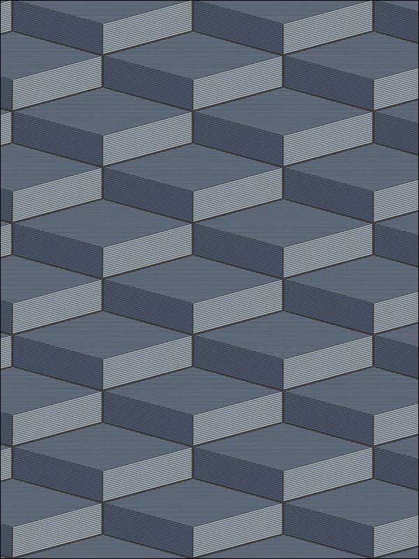 3D Geometric Cube fabric in blue dark blue grey color - pattern number RM40602 - by Casa Mia in the Titanium collection
