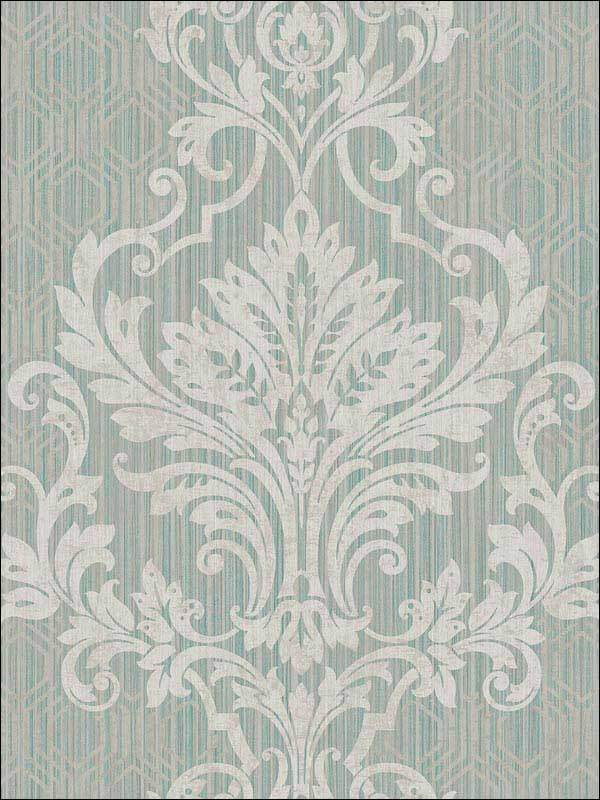 Geometrical Damask fabric in blue silver white color - pattern number RM30504 - by Casa Mia in the Zinc by Casa Mia collection