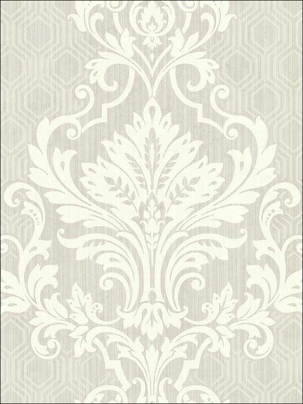 Geometrical Damask fabric in grey white soft cream color - pattern number RM30508 - by Casa Mia in the Zinc by Casa Mia collection