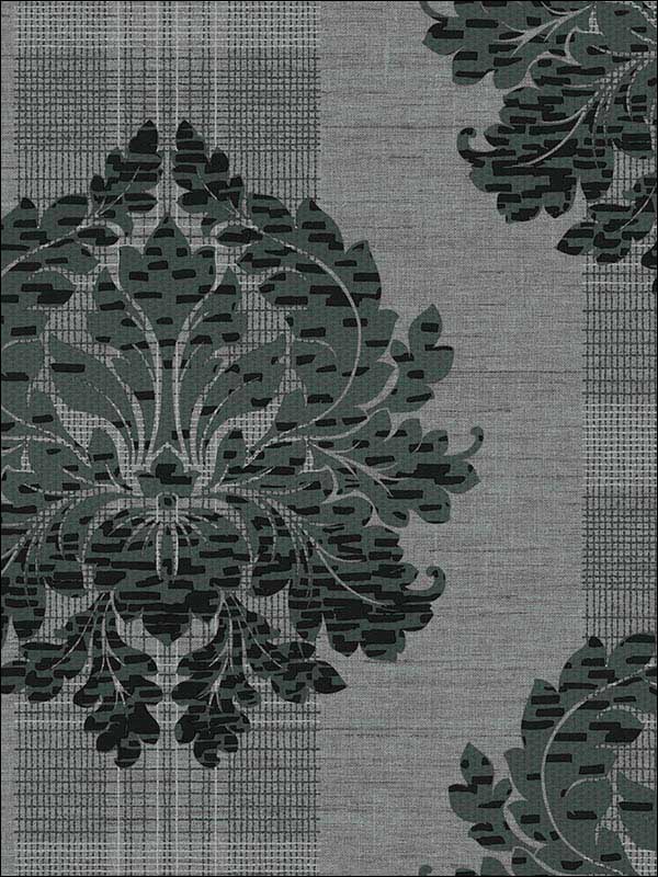 Neoclassic Contemporary Damask wallpaper in black grey color - pattern number RM30800 - by Casa Mia in the Zinc by Casa Mia collection