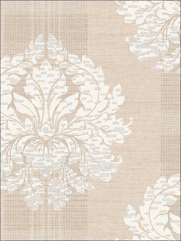 Neoclassic Contemporary Damask fabric in white soft beige color - pattern number RM30805 - by Casa Mia in the Zinc by Casa Mia collection
