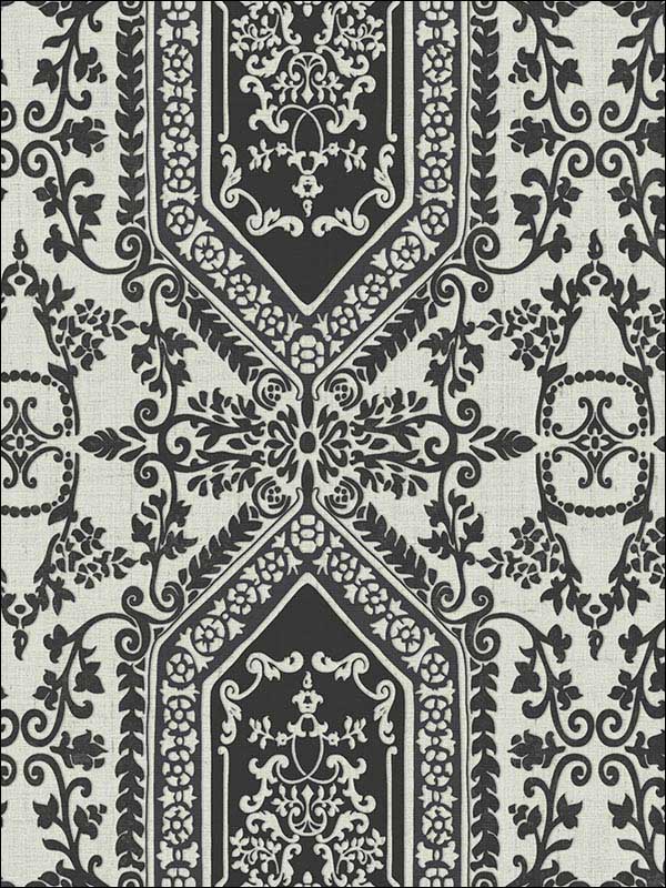 Neoclassic Scroll wallpaper in black silver color - pattern number RM30900 - by Casa Mia in the Zinc by Casa Mia collection