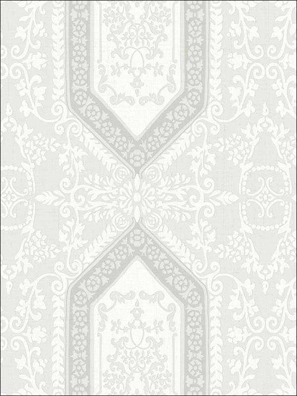 Neoclassic Scroll wallpaper in white soft grey grey color - pattern number RM30910 - by Casa Mia in the Zinc by Casa Mia collection