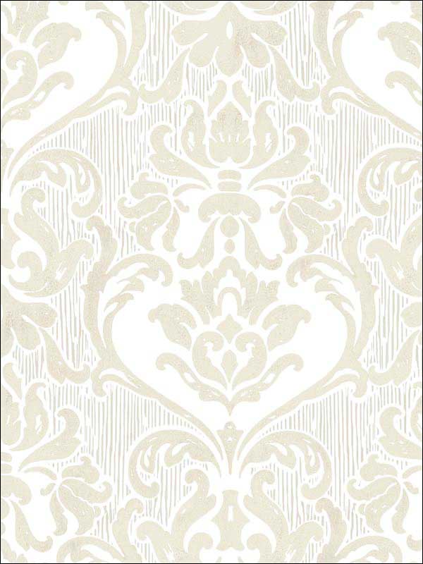 Antique Damask wallpaper in white cream color - pattern number RM31210 - by Casa Mia in the Zinc by Casa Mia collection