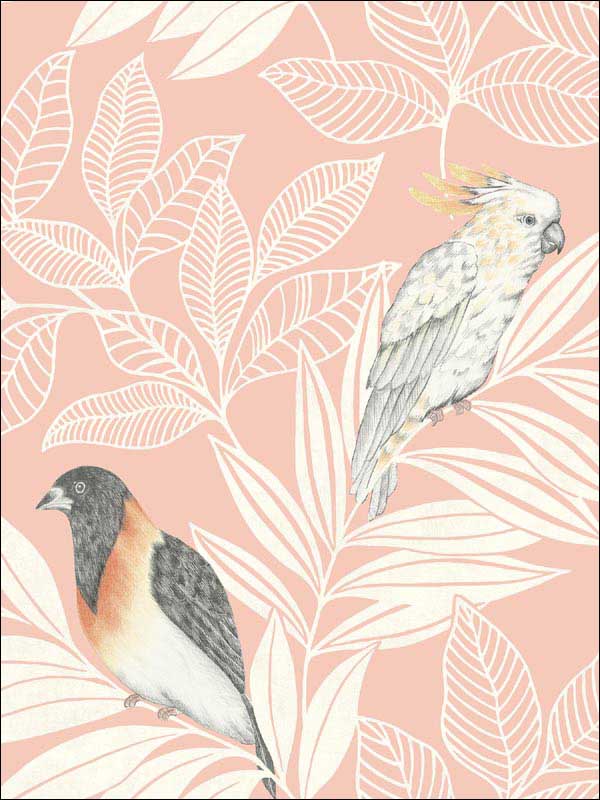 Paradise Island Birds fabric in pink sunset and ivory color - pattern number RY30101 - by Seabrook in the Boho Rhapsody collection