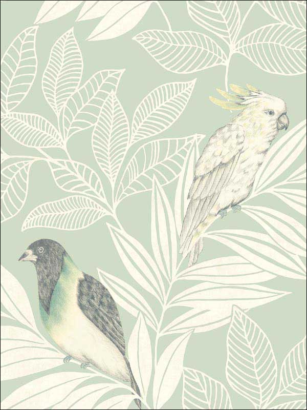 Paradise Island Birds fabric in mint and ivory color - pattern number RY30104 - by Seabrook in the Boho Rhapsody collection