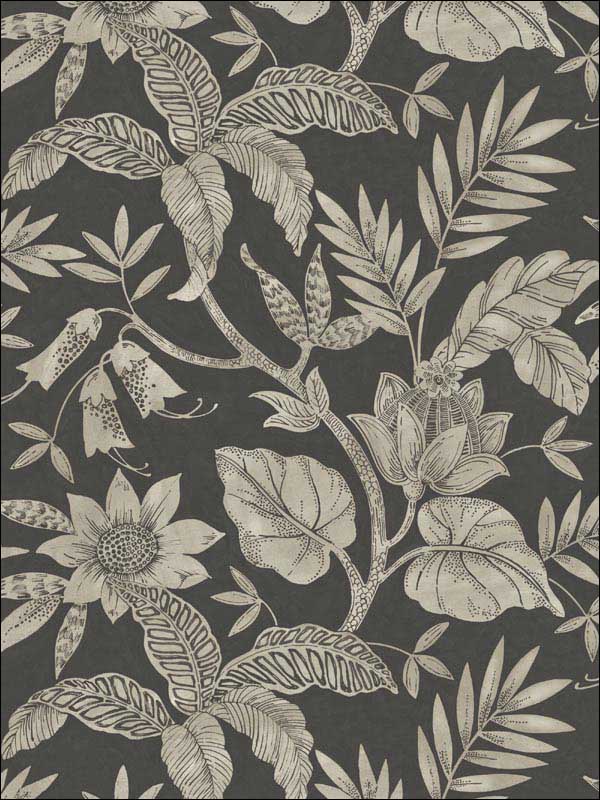 Rainforest Leaves fabric in brushed ebony and stone color - pattern number RY30200 - by Seabrook in the Boho Rhapsody collection