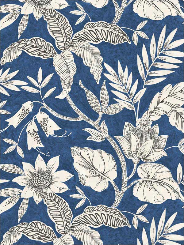 Rainforest Leaves fabric in sapphire and brushed ebony color - pattern number RY30202 - by Seabrook in the Boho Rhapsody collection