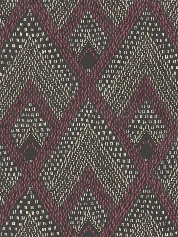 Panama Boho Diamonds fabric in cranberry and brushed ebony color - pattern number RY30507 - by Seabrook in the Boho Rhapsody collection