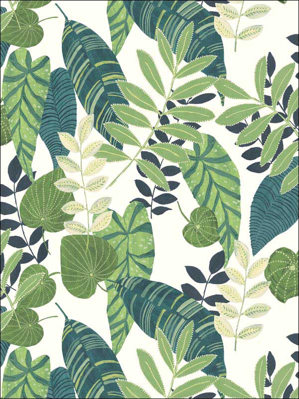 Tropicana Leaves wallpaper in viridian and dill color - pattern number RY30904 - by Seabrook in the Boho Rhapsody collection