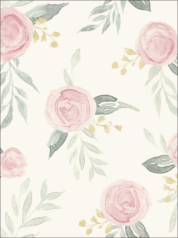 Magnolia Home Watercolor Roses Peel and Stick fabric in pink color - pattern number PSW1010RL - by Magnolia Home by Joanna Gaines in the Magnolia Home Peel and Stick Wallpaper collection