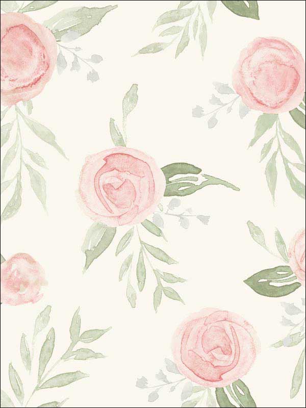 Magnolia Home Watercolor Roses Peel and Stick fabric in coral color - pattern number PSW1013RL - by Magnolia Home by Joanna Gaines in the Magnolia Home Peel and Stick Wallpaper collection