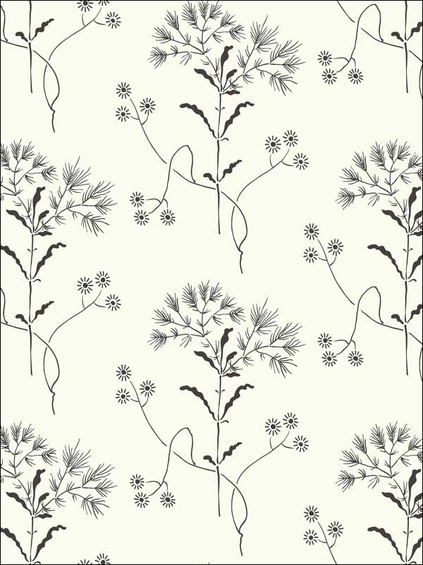 Magnolia Home Wildflower Peel and Stick fabric in black and white color - pattern number PSW1153RL - by Magnolia Home by Joanna Gaines in the Magnolia Home Peel and Stick Wallpaper collection