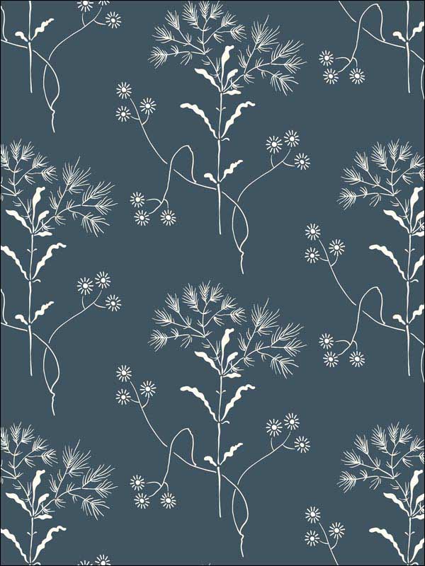Magnolia Home Wildflower Peel and Stick fabric in white and blue color - pattern number PSW1154RL - by Magnolia Home by Joanna Gaines in the Magnolia Home Peel and Stick Wallpaper collection