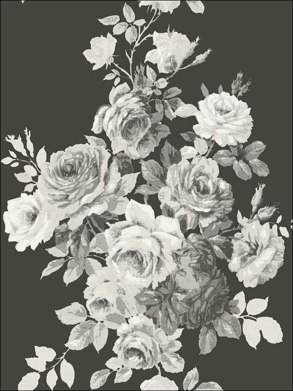 Magnolia Home Tea Rose Peel and Stick fabric in black and white color - pattern number PSW1156RL - by Magnolia Home by Joanna Gaines in the Magnolia Home Peel and Stick Wallpaper collection