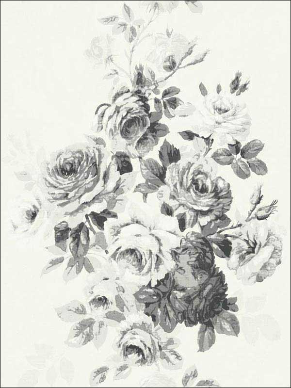 Magnolia Home Tea Rose Peel and Stick fabric in white and black color - pattern number PSW1157RL - by Magnolia Home by Joanna Gaines in the Magnolia Home Peel and Stick Wallpaper collection