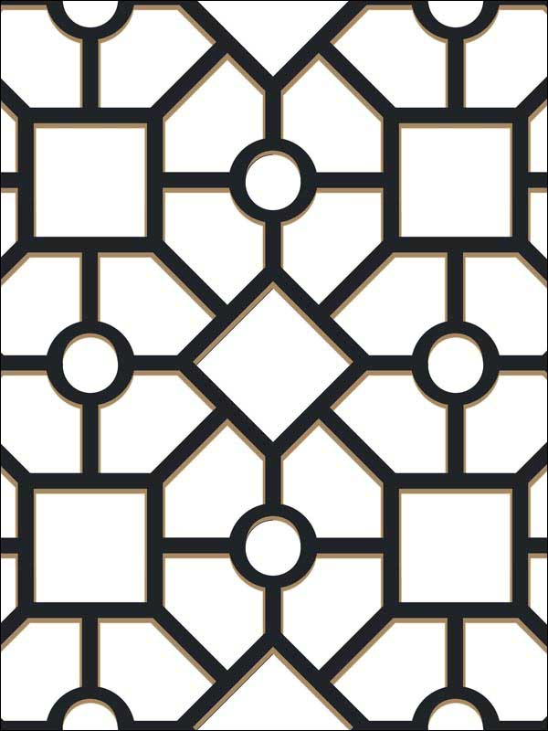 Hedgerow Trellis Peel and Stick wallpaper in black and gold color - pattern number PSW1028RL - by York in the York Premium Peel and Stick Tropics Wallpaper collection
