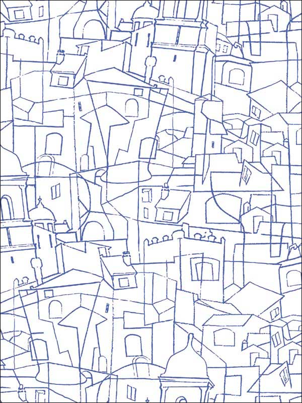 Cubist Cityscape Peel and Stick fabric in blue color - pattern number PSW1046RL - by York in the York Premium Peel and Stick Line Art Wallpaper collection