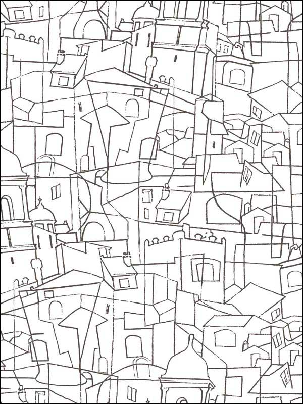 Cubist Cityscape Peel and Stick fabric in black color - pattern number PSW1047RL - by York in the York Premium Peel and Stick Line Art Wallpaper collection