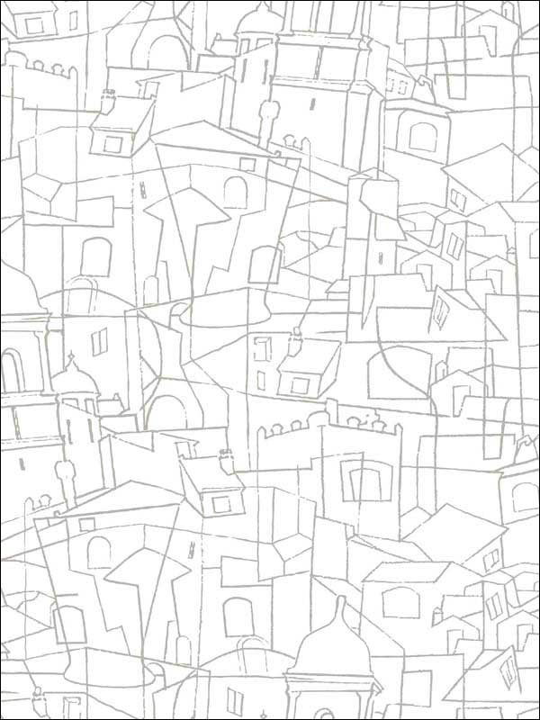 Cubist Cityscape Peel and Stick fabric in grey color - pattern number PSW1048RL - by York in the York Premium Peel and Stick Line Art Wallpaper collection
