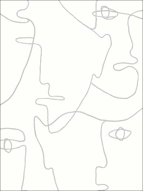 Pablo Portraits Peel and Stick fabric in silver metallic color - pattern number PSW1052RL - by York in the York Premium Peel and Stick Line Art Wallpaper collection