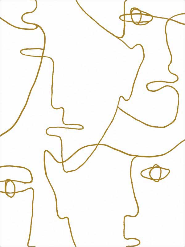 Pablo Portraits Peel and Stick fabric in gold metallic color - pattern number PSW1054RL - by York in the York Premium Peel and Stick Line Art Wallpaper collection